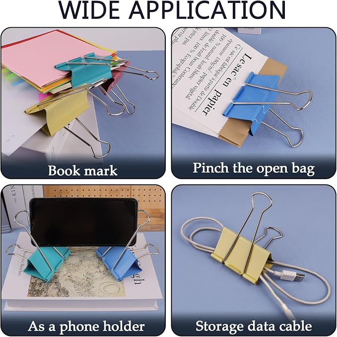 Mega-Sized 3-Inch Premium Colored Binder Clips - 8-Pack Featuring 4 Distinct Colors, 2 Extra Large Clips Each