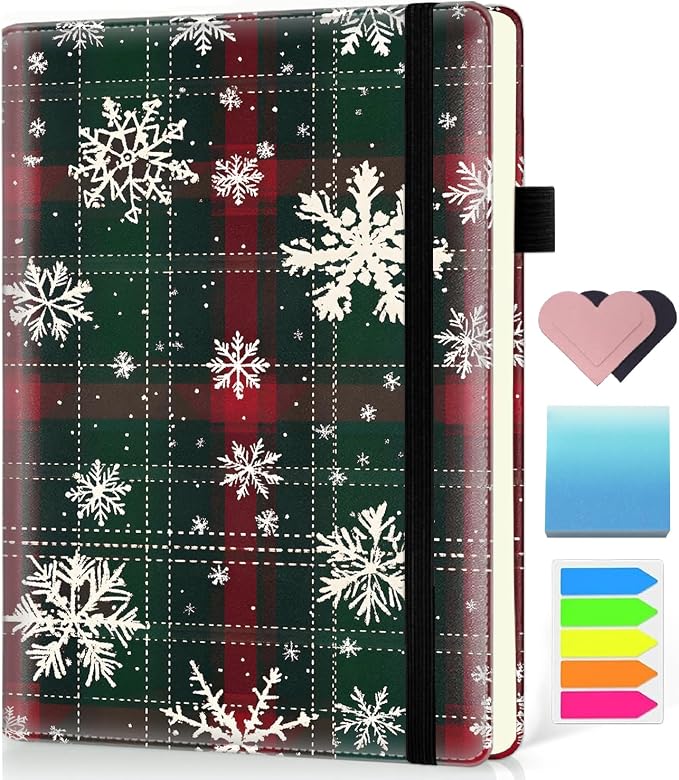 Hardcover Executive Notebooks, A5 PU Leather Lined Journal Notebook, 200 Pages Thick Paper Subject Notebooks for School,Work,Home Writing Business Notebook, Diary Book ，Christmas White Snowflakes