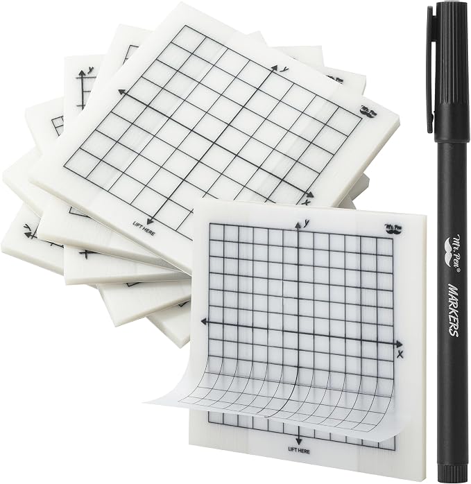 Mr. Pen- Transparent Graph Sticky Notes, 3x3 Inch, 6 Pads, 50 Sheets/Pad | 6 Grid Designs, Square Graph Paper Notes & Fineliner, Waterproof Grid Sticky Note Pads for Math, Study, Journals, Planners
