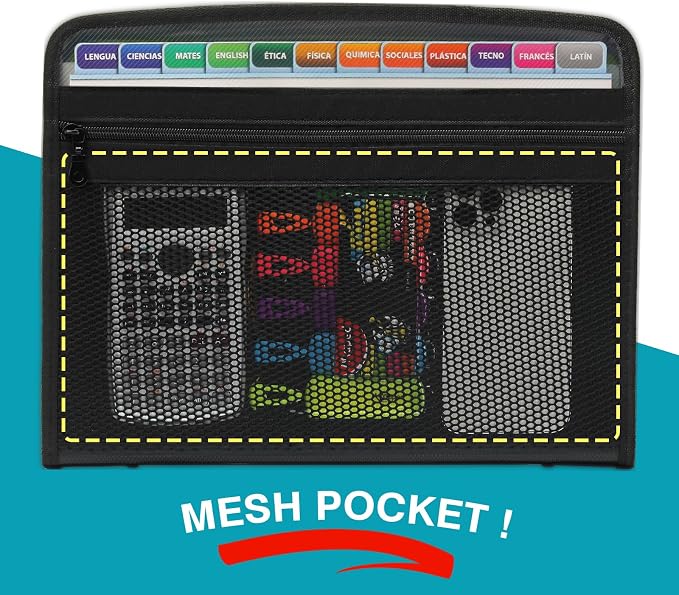 H4D Accordion File Organizer, 13 Pocket Expanding File Folder, Color Pocket | Zippered, Front Mesh Pouch, Letter Size Paper, A4 Paper, Fit for Documents