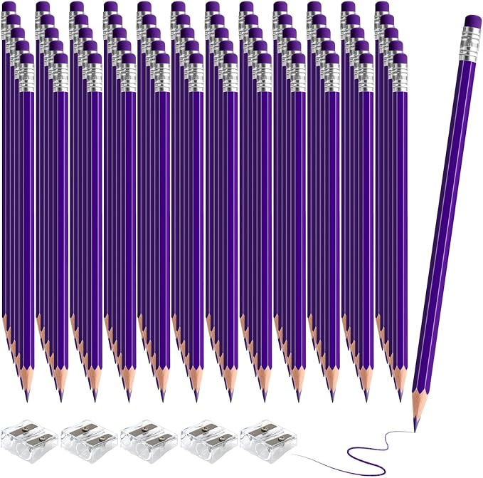 60 PCS Purple Pencils Bulk with Eraser, Pre-Sharpened HB Pencils for Writing & Drawing, School Supplies for Kids Homework, Tests, Art Crafts & Teacher Grading (Purple)