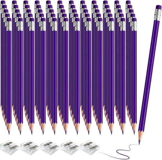 60 PCS Purple Pencils Bulk with Eraser, Pre-Sharpened HB Pencils for Writing & Drawing, School Supplies for Kids Homework, Tests, Art Crafts & Teacher Grading (Purple)