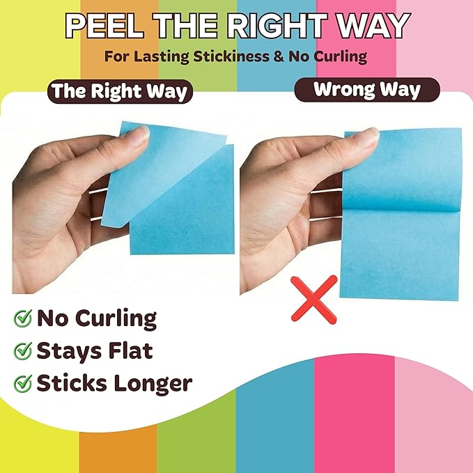 Sticky Notes 3x3 (12 Pads / 1200 Sheets) – 2026 Improved Adhesive, Very Very Sticky & Bright Neon Colors – Perfect for School, Office & Desk Supplies