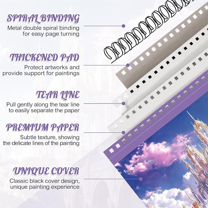Prudiut Sketch Book 3 Pack, 8.5X11In Violet Spiral Bound Sketch Pad, 50 Sheets 68lb/100gsm Acid-Free Paper, Sketchbooks for Drawing Women Artists, Dry Media Charcoal Pencil Art Supplies Portfolio