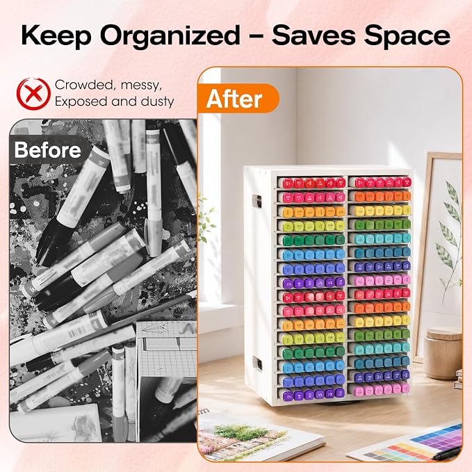 SANFURNEY Marker Organizer, 360° Rotating Alcohol Marker Storage 384 Pencil Holder, Organizer Holder for Desk Arts and Crafts Organizer Storage for Desk Home School Office