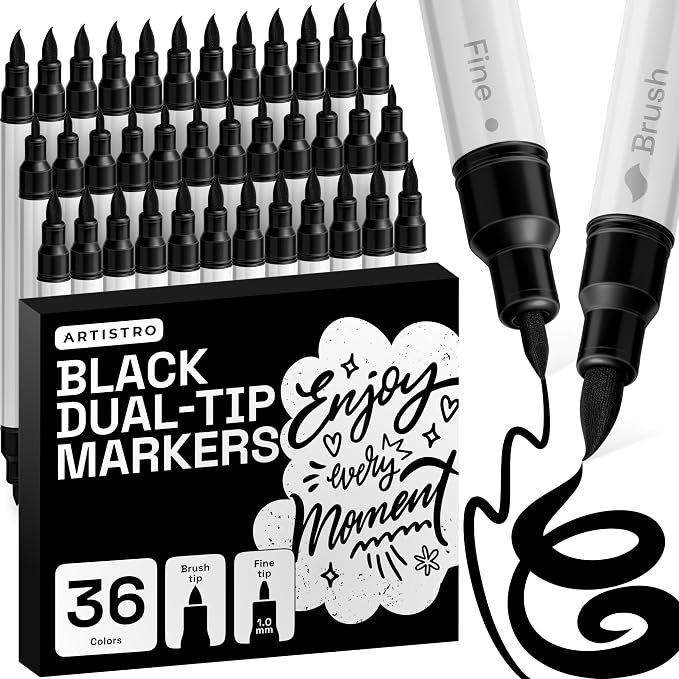 ARTISTRO 36 Black Acrylic Paint Markers - Paint Pens for Drawing - For Fabric, Rock, Glass, Wood, Molds - Arts & Crafts Gift for Adults, Teens, Kids, Classroom Must Haves & School Supplies