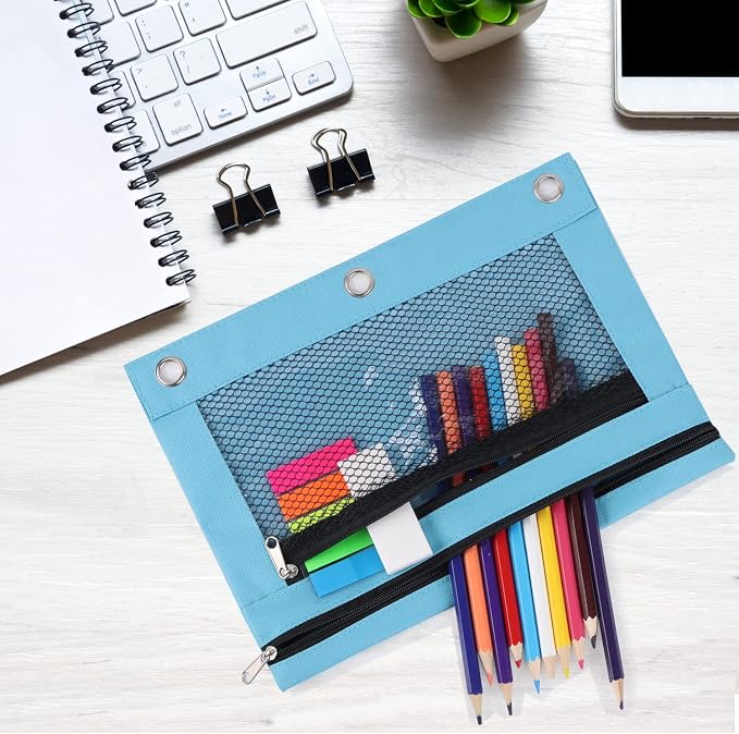 Pencil Pouches, Zipper Binder Pencil Pouch Pen Case With 3 Holes, 3 Ring Zippered Pocket Pencil Pouch for School Office