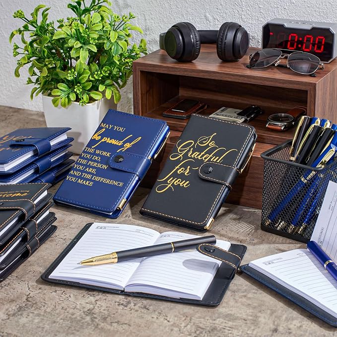 Dispowreath 20 Sets Thank You Leather Journal Notebook with Appreciation Ballpoint Pen Employee Gift for Teacher Nurse Coworker Team Office Staff Vet Tech Housekeeper (Black and Blue,Appreciation Sign)