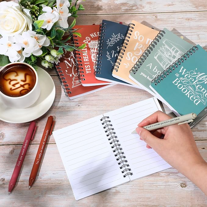 Thenshop 30 Sets Book Lover Gift Librarian Inspirational Spiral Notebook Pen Bulk Book Club Gift Reading Journal Librarian Back to School Gifts for Women Reader Teacher Bookish Bookworm (Bright Color)