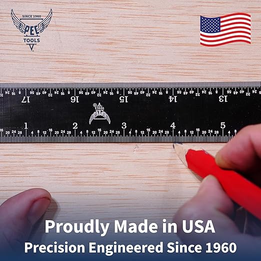 PEC Tools 6"/150mm Flexible Metal Ruler, Stainless Steel Machinist Rule with Black Chrome Finish, High Contrast, English & Metric Graduation (1/32", 1/64", 0.5mm, 1.0mm), Easy to Read, Made in USA