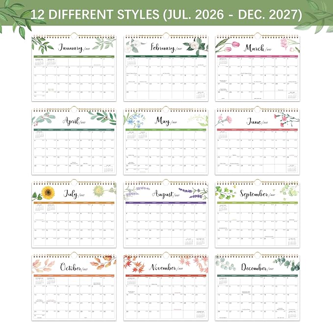 Calendar 2027 - Wall Calendar 2027, Jul. 2026 - Dec. 2027, 11" x 8.5", Small 18 Monthly Calendars 2027 with Thick Paper and Julian Date