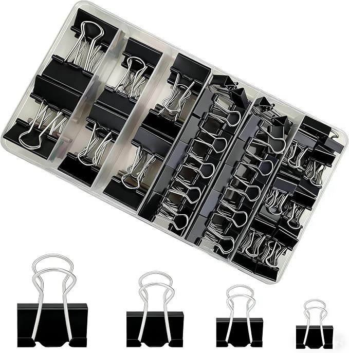 106 Pcs Black Binder Clips Paper Clamps Kit Assorted Sizes Large, Medium, Small，X Small for Paper Clips Office, School and Home