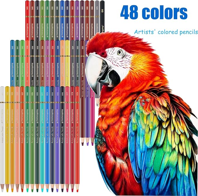 Heshengping 48 Color Colored drawing sketching Pencils Set for Coloring Books Drawing kit Art Supplies with Roll up Canvas Case gift for Adults Beginners familys