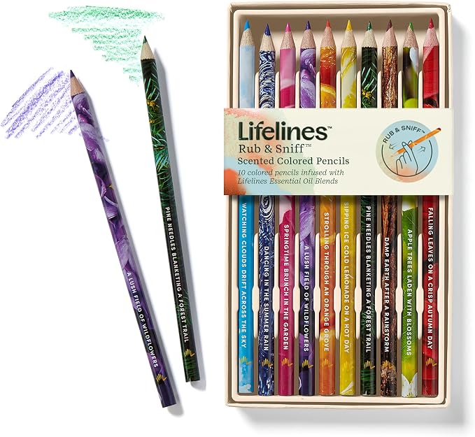 Lifelines Scented Colored Pencils, 10-Pack Classic Palette - Rub & Sniff Color Pencil Set Infused with Essential Oil Blends for Arts & Crafts, Coloring Books & School Supplies