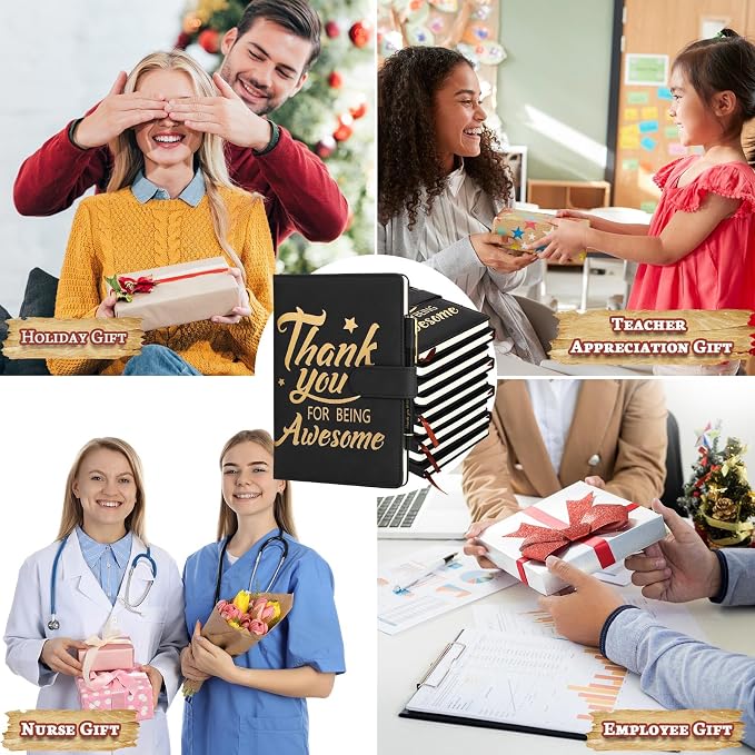 Qilery 28 Pcs Team Appreciation Gifts Bulk Employee Thank You Gift A5 Leather Journal Notebook with Ballpoint Pen for Christmas Student Teacher Volunteer Management(Awesome)