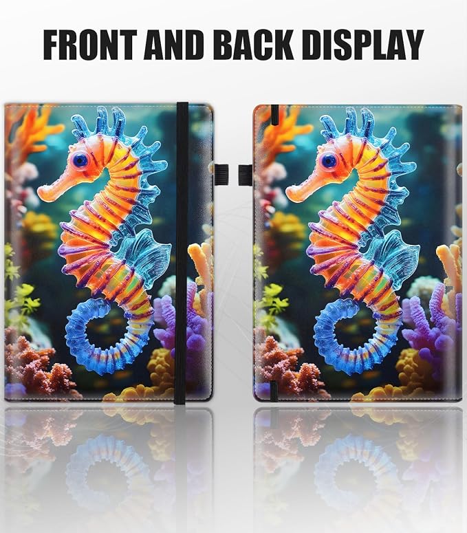 Hardcover Executive Notebooks, A5 PU Leather Lined Journal Notebook, 200 Pages Thick Paper Subject Notebooks for School,Work,Home Writing Business Notebook, Diary Book ，Colored Seahorse