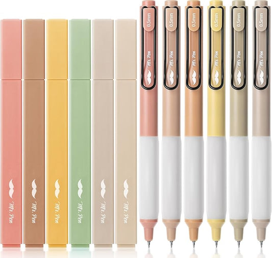 Mr. Pen- Aesthetic Highlighters and Gel Pens, 12 Pack | Assorted Colors Bible Highlighters No Bleed, Assorted Ink Gel Pens, Fast Dry and No Smear for Bible Journaling, Planner