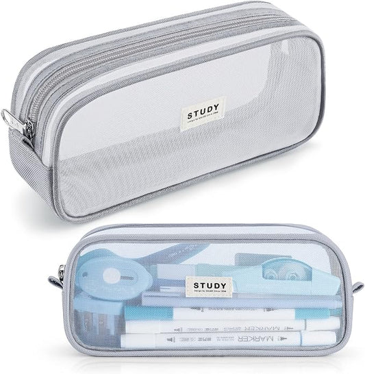 Fancy Forest Clear Mesh Pencil Case, Large Capacity Pen Case for School Exam & Students
