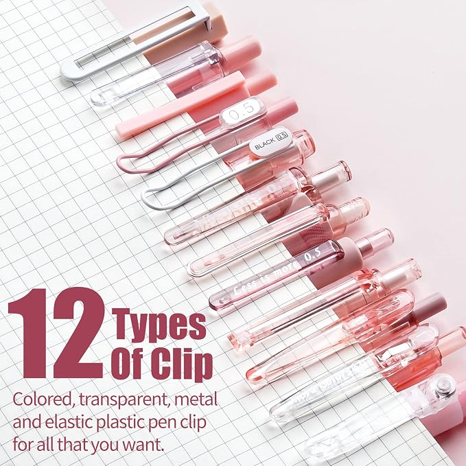 Four Candies Cute Pink Pens, Black Gel Ink, Rose - 12ct, 0.5mm Fine Point | Back to School Supplies, Nurse Essentials, Office Decor for Women, Girly Stationery Set, Aesthetic Desk Accessories