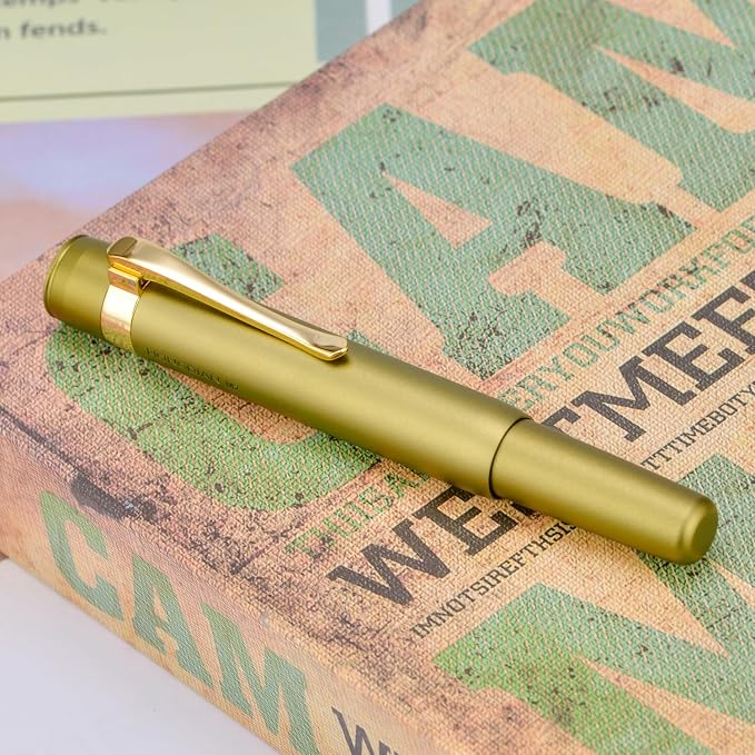 HONG DIAN M2 Black Forest Mini Fountain Pen, Medium Nib & Sleek Shape Aluminium Short Pocket Travel Pen (Olive Green)