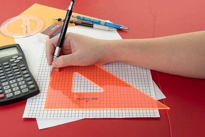 Pacific Arc Drafting Triangle, 18-inch, 45/90 Degrees, Fluorescent Orange