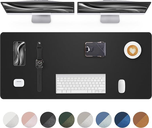 AFIING Leather Desk Protector, 55"x17" - Premium Mat, Large Mouse Pad, Non-Slip Blotter, Waterproof Writing Pad for Office and Home (Black)