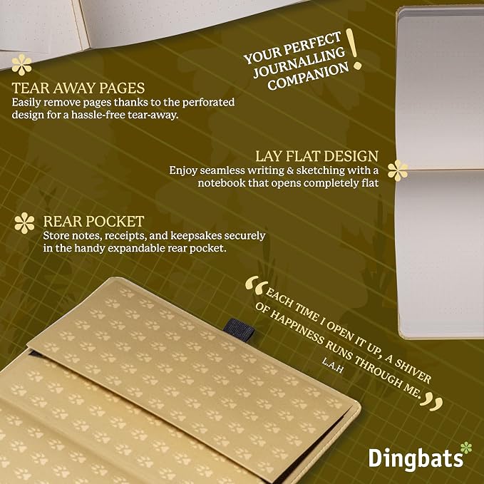 Dingbats* Wildlife Grid Writing Journal Notebook A5 - Vegan Leather Hardcover - Ideal for Work, Travel - Pocket, Elastic Closure, & Bookmark