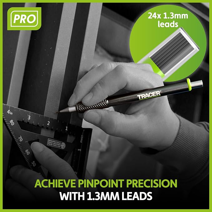Tracer Pro Series Precision Pencil with 24 x Replacement 1.3mm Leads and Site Holsters - All-in-one Aluminium Precision Marking Kit APPK1-PRO