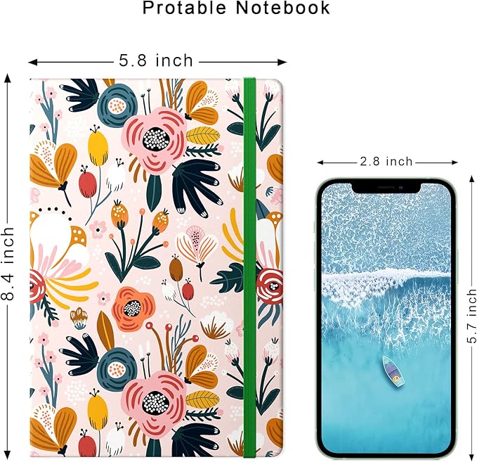 Lined Journal Notebook, Hardcover Journal for Women, Medium 5.7 x 8.4 in, 160 Pages Thick Paper, Cute Aesthetic Floral A5 Ruled Notebook for Writing Journaling Work School Office, Pink Flowers