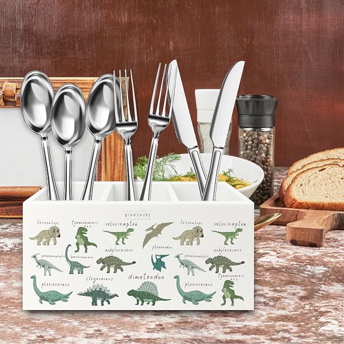 Dinosaur Pen Pencil Holder Organizer for Desk, Dino Type Educational Chart Wooden Box Signs Decorations for Kids Boys Room Bedroom Classroom Desk Tabletop, Dinosaur Gifts for Kids Boys