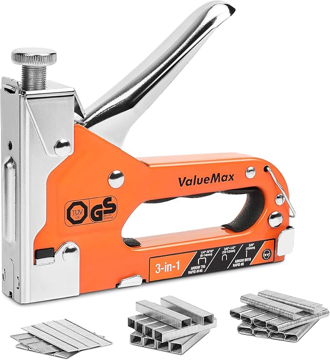 ValueMax Staple Gun, Heavy Duty 3-in-1 Manual Nail Gun with 3000 Staples, Upholstery Stapler for Wood, Furniture, Carpet, Carpentry, DIY, Wire, Decoration, Craft, Fixing Material, Decoration | Upholstery Stapler for Wood, Furniture, Carpet, Carpentry, ...