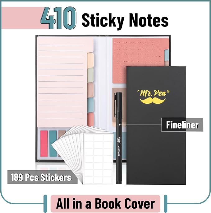 Mr. Pen- Sticky Notes Set, 410 Pack, Ruled | Dotted & Blank Notes with 150 Index Tabs, Divider Sticky Pads for Bible Study, Office, School, Planning
