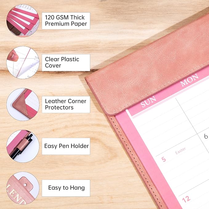 Yoment Desk Calendar 2026 Leather Desk Calendar with To-Do Lists, 13 Months Desk Pad Wall Calendar with Pen Holders PVC Cover for Work Office School Home Women Men, Jan 2026-Dec 2026, 17 x 12, Pink
