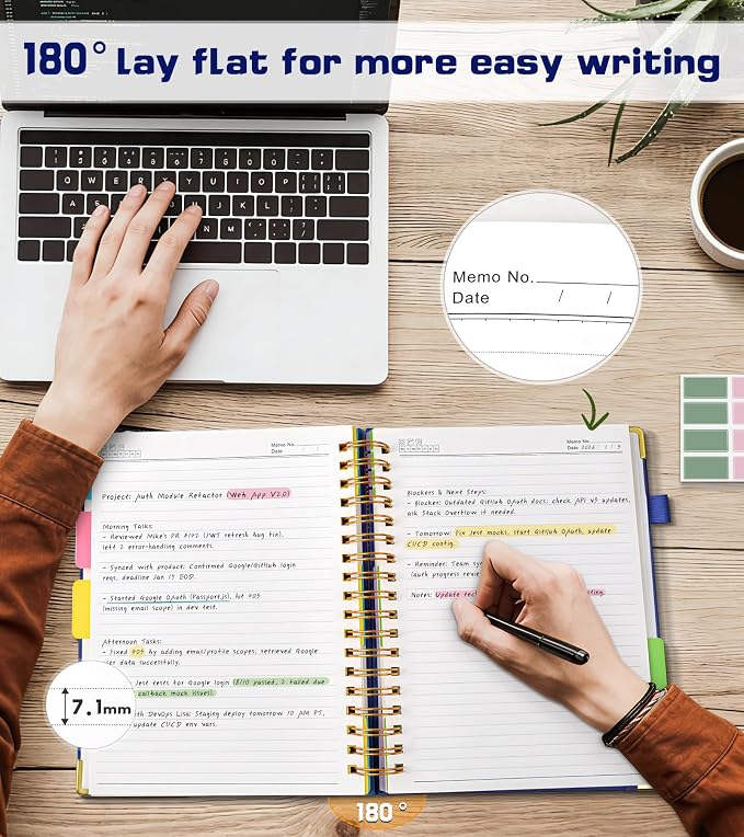 Hardcover Spiral Notebook Journal 8.5" x 11" Leather 5 Subject Notebook with Removable Dividers Tabs, 300 Pages Organizer Notebooks for Work School, College Ruled, Large Lined Journal for Women,Navy