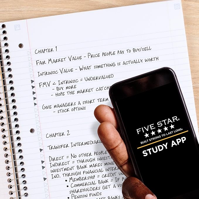 Five Star Spiral Notebook + Study App, 2 Pack, 3 Subject, College Ruled Paper, 8-1/2" x 11", 150 Sheets, Fights Ink Bleed, Water Resistant Cover, Black, Green (820191)