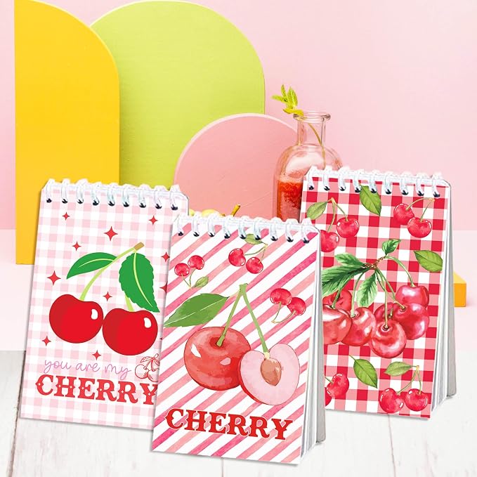 Cherry Mini Coil Notepad 24 Pcs, 2.36 x 3.94 Inch Cute Small Notebooks with 8 Adorable Cherry Designs, 16 Sheets 32 Pages, Memo Pads for Daily Planning, Shopping Lists, Office School Supplies