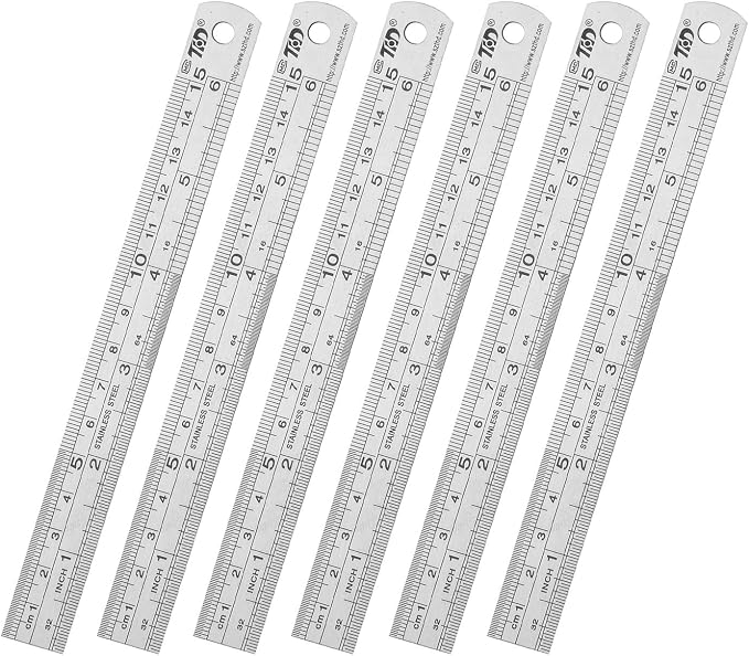 ZZTX Metal Ruler 6 Inches Stainless Steel 6 Pack | Rust-proof, Straight edge, Precise markings, Clear read