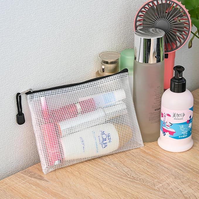 Plastic Mesh Zipper Pouch, 12Pcs Zipper File Bags with Label Pocket, Game Boards Storage Bags, Waterproof Document Storage Bags for Office Home Travel (B6 Size 7.6x5.3 in)