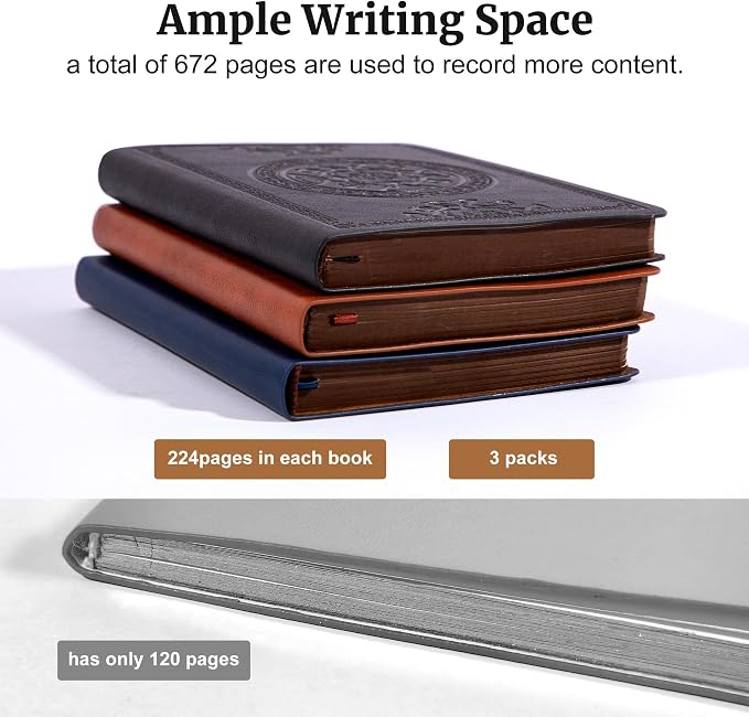 CAGIE 3 Pack Small Notebook for Men Soft Cover Pocket Notebook Leather Journals for Writing, 672 Lined Pages Mini Notebooks for Work 3x5, A6 Little Notebook, Black Brown Blue