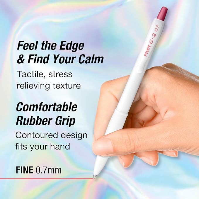 Pilot G2 Edge White, Assorted Metallic Inks, Premium Gel Roller Pens, Sensory Writing Experience, 6ct box, Fine Point 0.7 mm