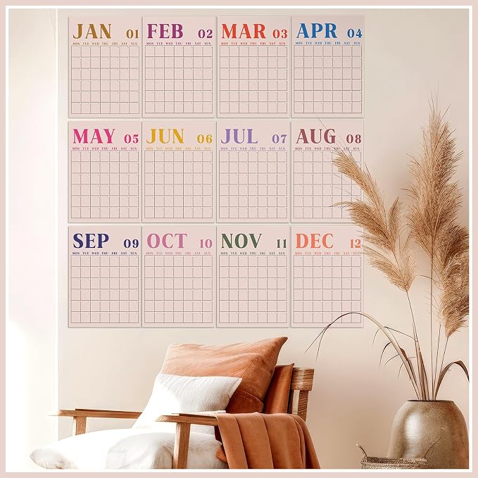 Gueevin 2026 Reusable Classroom Calendar Large Undated Dry Erase Wall Calendar 16 x 12 Inches Big Monthly Blank Planner Yearly Planning for School Organizing Office Home (Morandi Minimalism)