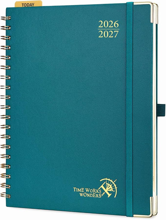 POPRUN 2026-2027 Weekly Planner 10" x 8"Weekly and Monthly Planner Calendar | Jul 2026 - Jun 2027，Daily Agenda Book & Appointment Book with Hourly Schedule, Tabs, Hardcover- Pacific Green