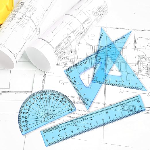 Coopay 6 Inch Math Geometry Tool Plastic Ruler Square Set Includes Straight Ruler, Triangles, Protractor for Student School Office Supplies (Blue)