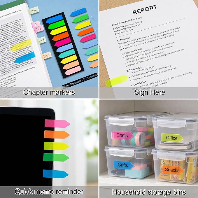 Ericter Arrow Sticky Tabs 1200 Pieces, Pastel Page Flags Tabs for Books Writable Translucent Sticky Notes Book Annotation Supplies Page Markers for Notebook, School Office Planner