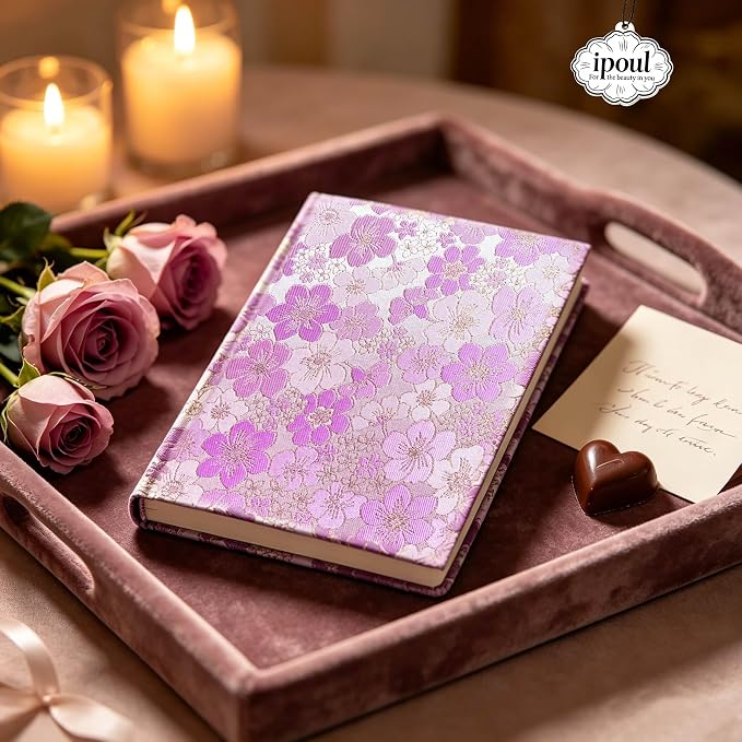 Purple Notebook, Floral Journal, A5, Ruled, Journal for Teen Girls, Writing Notebook, Hardcover, Lay-flat, Pretty Girls Diary, School Supplies, Cherry Blossom Flowers