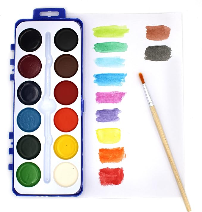 Watercolor Paint Pack with Wood Brushes 12 Washable Colors (1 Count (Pack of 36))