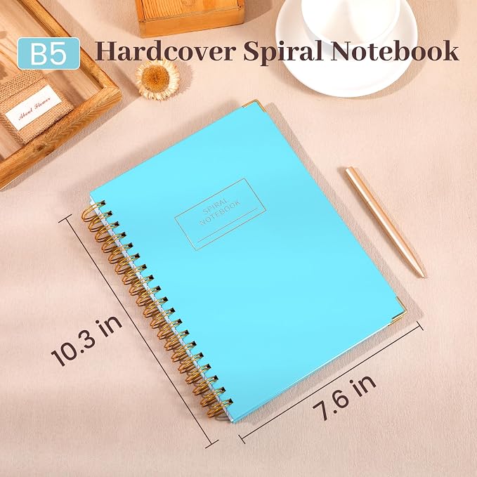 Hardcover Spiral Notebook with Tabs 8"x10" Large Spiral Lined Journals for Women with Dividers 240 Pages College Ruled Composition Notebook 5 Subject Notebook for Work, Back to School, Gifts, Blue