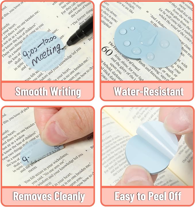 Mr. Pen- Round Transparent Sticky Notes, 1.1” Diameter, 14 Pads, 560 Sheets | Colorful, Water-Resistant See-Through Sticky Notes & Fineliner, Smooth Writing, Note Tabs for Bible Journaling, Studying
