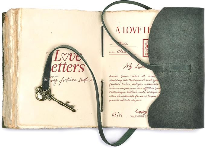 LEATHER VILLAGE Vintage Leather Journal – 200 Handmade Vintage Deckle Edge Paper – Leather bound Journal For Women Men – Vintage Key Closure - Book of Shadows - Aqua - 6X4 inches (A6)