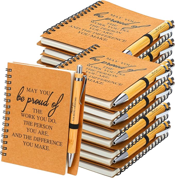 16 Sets Employee Appreciation Notebooks Bulk, Mini Spiral Journal with Pen, Staff Appreciation Gifts for Coworker Team Nurse Graduate, Thank You Notebooks with Bamboo Ballpoint Pens